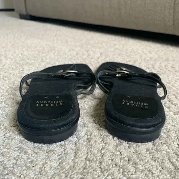 Stuart Weitzman Black Flat Sandals with silver metal accents - Picture 8 of 9